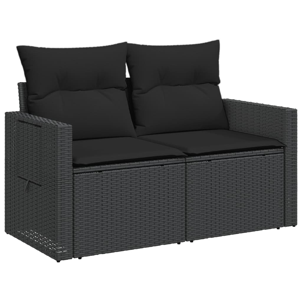 Vidaxl Sofa Ogrodowa Z Poduszkami, 2-Osobowa, Czarna, Polirattan