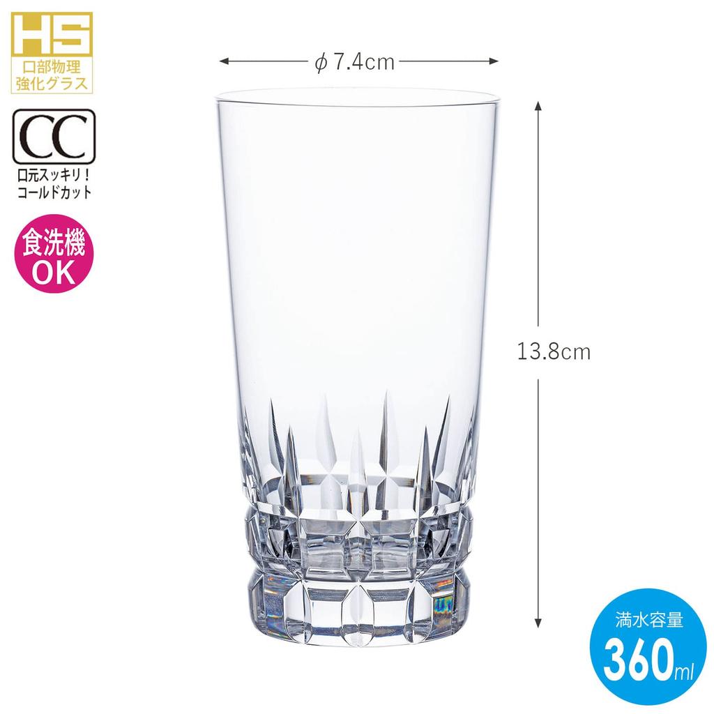 Toyo Sasaki Glass Tumbler Glass Cut Glass 12 Tumbler 360ml Made in Japan Dishwasher Safe Shatter Resistant Glass Cup Beer Glass Highball Glass Sour