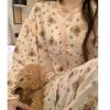 Spring and Autumn Women Home Suits Female Lace Trim Cute Pajamas Sets Girls Cartoon Long Sleeves Trousers Simple Nightwear