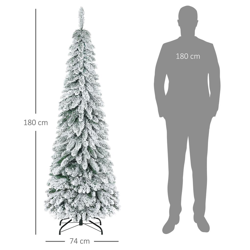 Artificial Christmas Tree, 1.80 m, with 523 Branches, Artificial Snow, Lifelike Appearance, Slim Shape