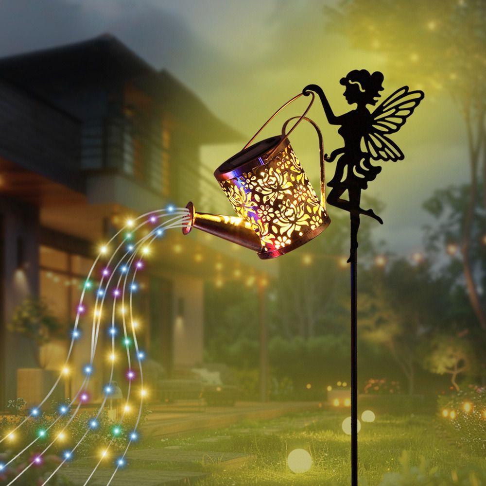 Metal Construction Solar Watering Can Lights Waterfall Effect Fairy Projection Light Garden Decor