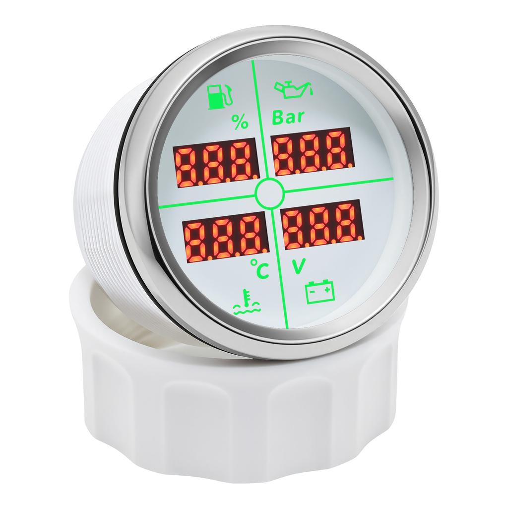 8 Color LED 4 In1 52mm Digital Gauge Fuel Level + Oil Pressure BAR + Water Temperature + Voltmeter Gauge Car Boat Yacht 0-190ohm