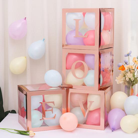 4 шт. коробка для воздушных шаров, сборка своими руками, прозрачная бумажная коробка, коробка для воздушных шаров с буквами, многоразовая штабелируемая кубическая декоративная коробка для вечеринки, свадьбы, дня рождения