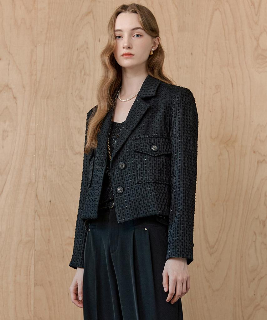 Maxza Metal Yarn Mix Jacquard Crop Jacket