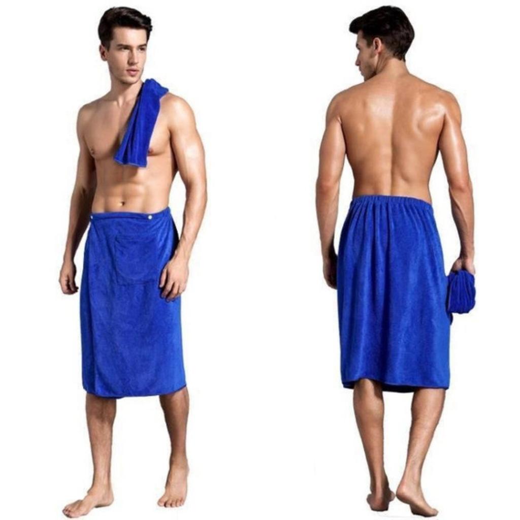 Men's Long Bath Skirt Button Bath Towel, Beach Wrap Skirt Towel, Men's Elastic Absorbent Towel Sexy