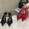 Fashion Patent Red Black Bowknot Slingback Sandals Woman Brand Design Thin Heel Pumps Ladies Elegant Point Toe Stiletto Party Shoes