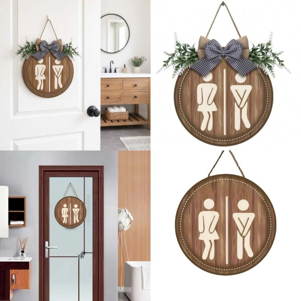 Wooden Bathroom Sign Plate Ornament Toilet Decorative Plate  Group Living Area