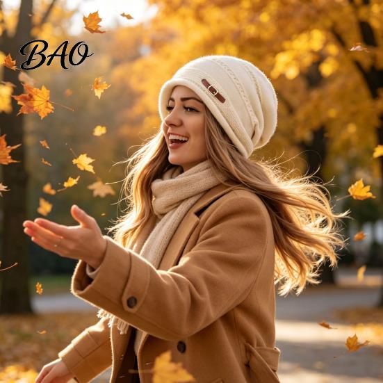Velvet Lined Thermal Cap Winter Knitted for Women Girls, Thickened Warm Hat Cold Weather, Casual Outdoor Snow Plush Fashion Stacked Hat, Stylish