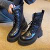 Cowhide version~ thick-soled Martin boots women's heightening short boots small black boots