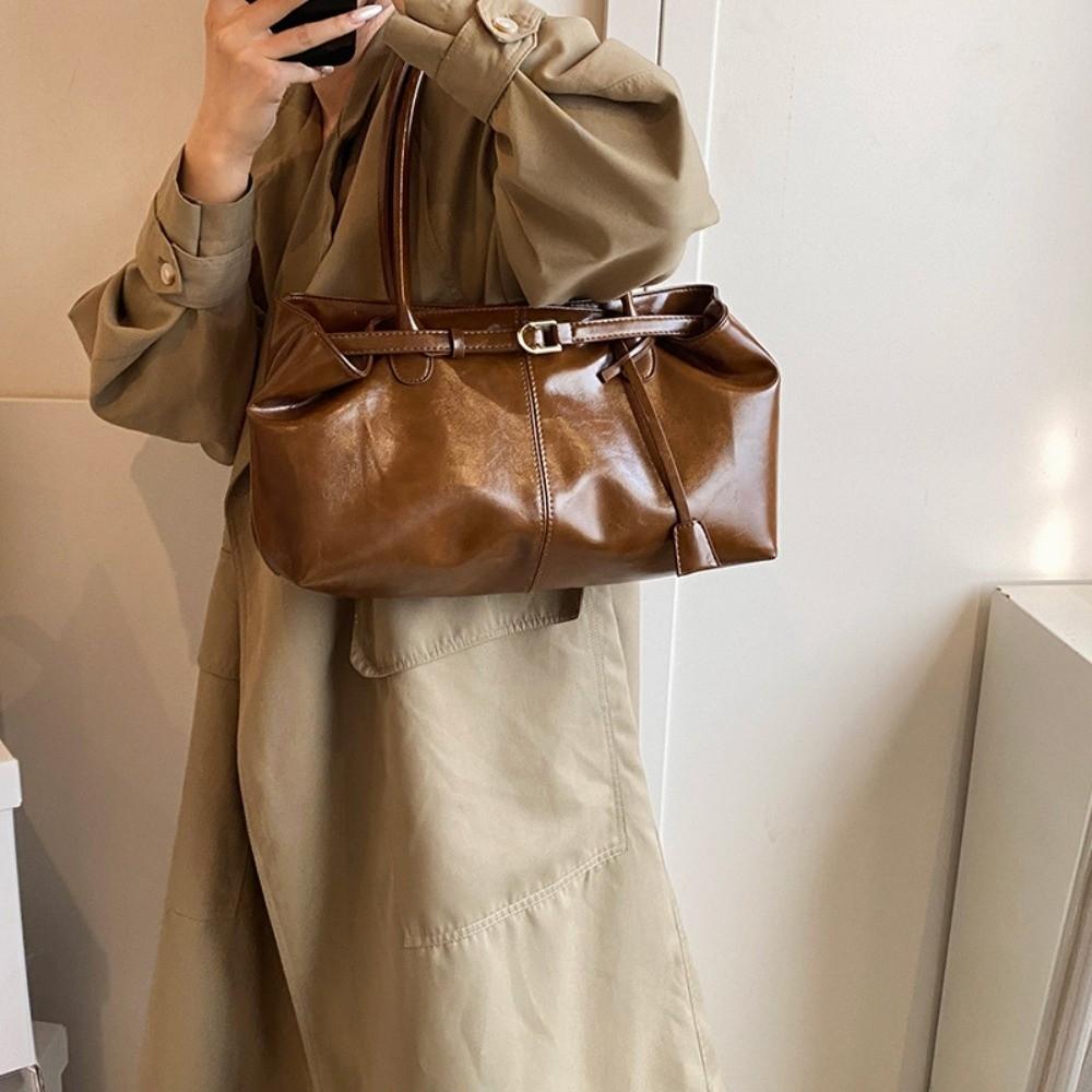 New Oil PU Leather Handbag Multifunctional Casual Tote Bag Large Capacity Underarm Bag Women