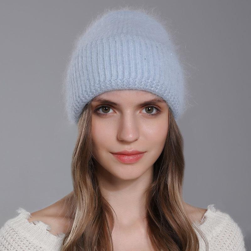 Зимняя теплая шапка из ангорской кроличьей шерсти, женские вязаные шерстяные универсальные шапки для защиты ушей