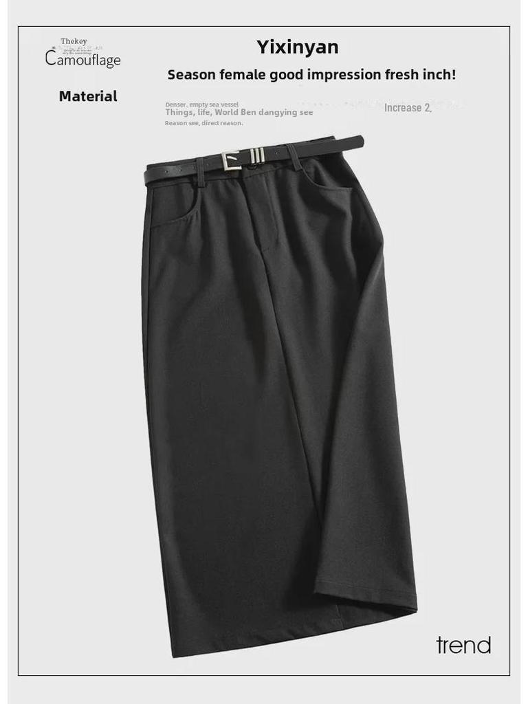 Маленькая серая юбка-трапеция для женщин - рабочая одежда, высокая талия, разрез на бедрах, осень/зима 2024 г.