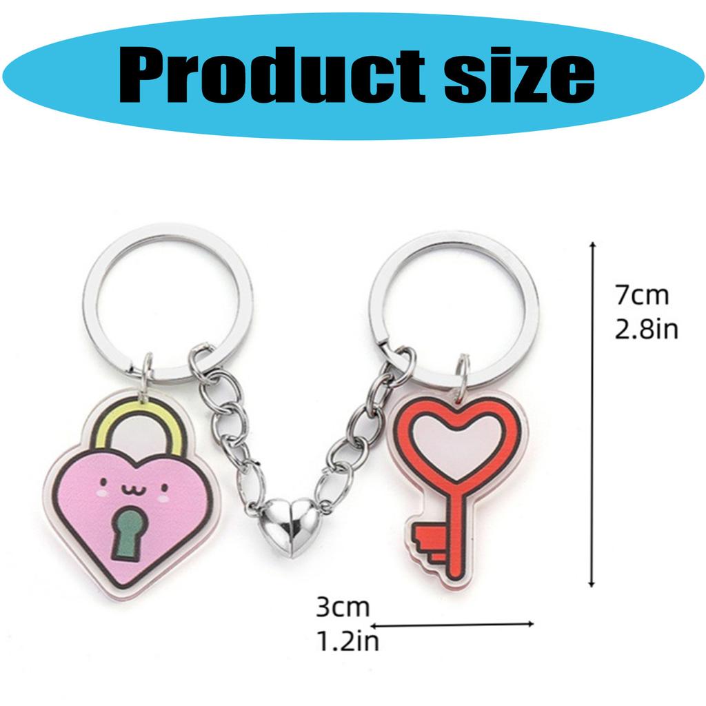 Creative Acrylic Couples Key Chain Heart-Shaped Lock Keyring Pendant Bag Charm Gift for Valentines Day Or Anniversary