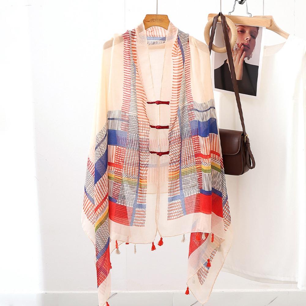 Paisley Sunscreen Scarf Shawl Knot Button National Style Cloak Elegant Cardigan Cape  Beachside