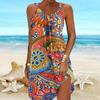 Beach Wear Mini Dress Print Fashionable Printed Graffiti Loose Skirt Casual Modern Dress Sleeveless Loose Fit Outdoor Daily Summer
