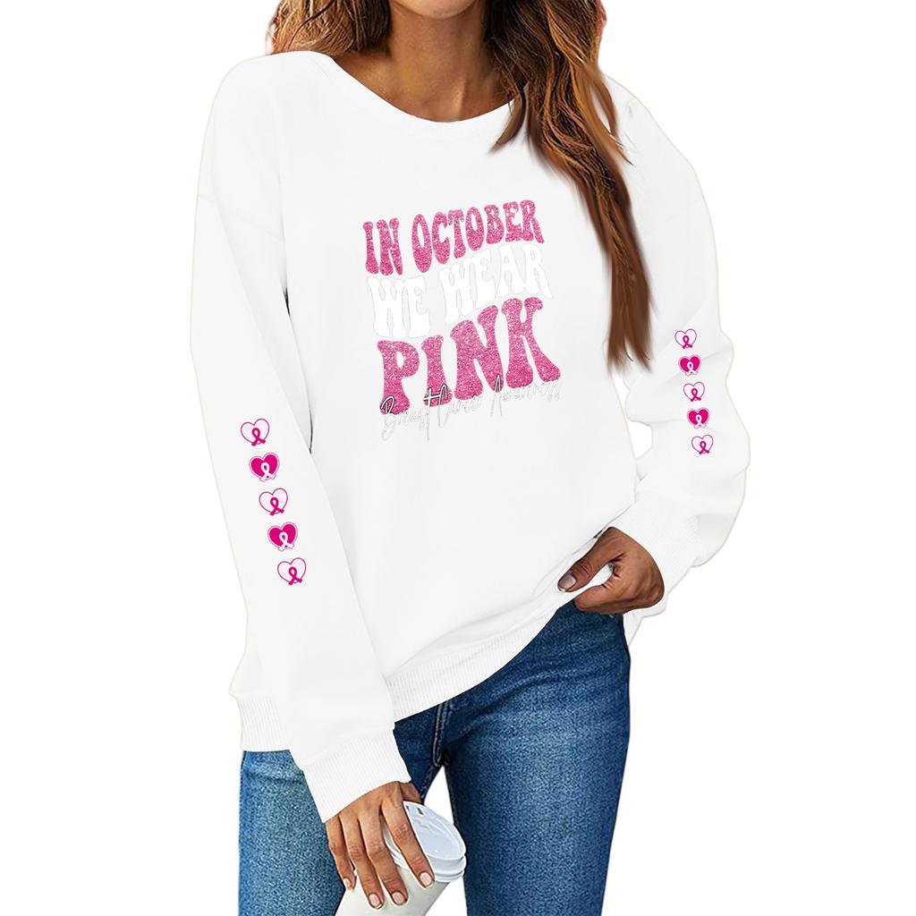 Breast  Sweatshirts For WomenRibbon Breast  Shirt Cute Dog Graphic  Long Sleeve Tops