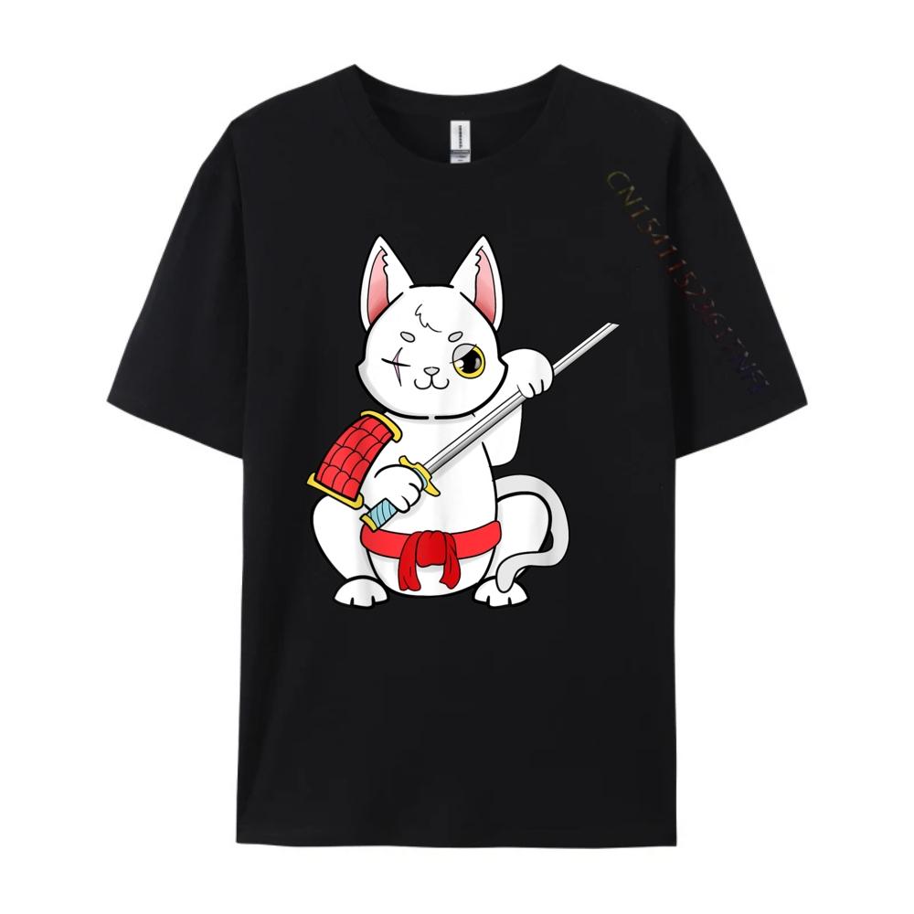 Cat Bushido Ronin Japanese Samurai Harajuku Man T Shirt Tops & Tees Valentines Day Brand T Shirt Cotton T-Shirt Hip Hop