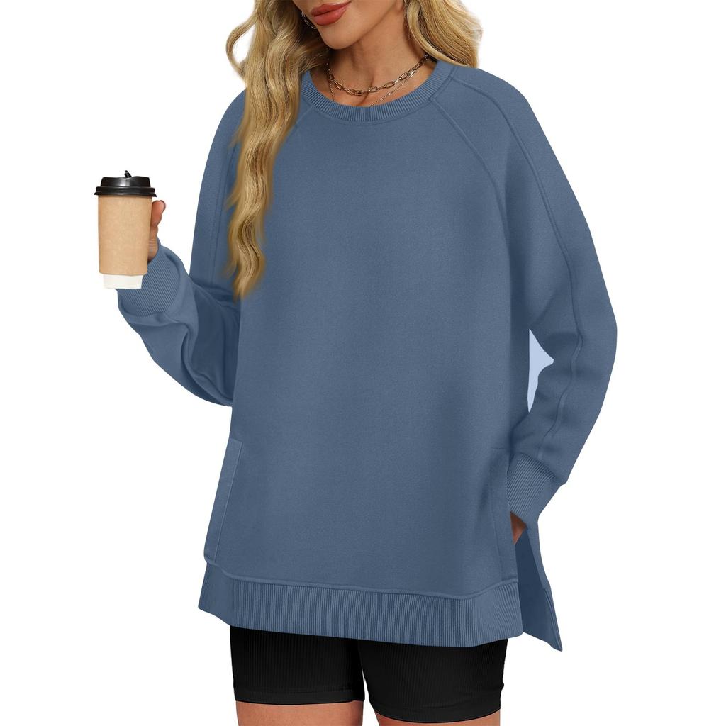 Женская толстовка свободного покроя с воротником реглан и длинным рукавом, верхняя одежда, рубашка, открытая сбоку толстовка