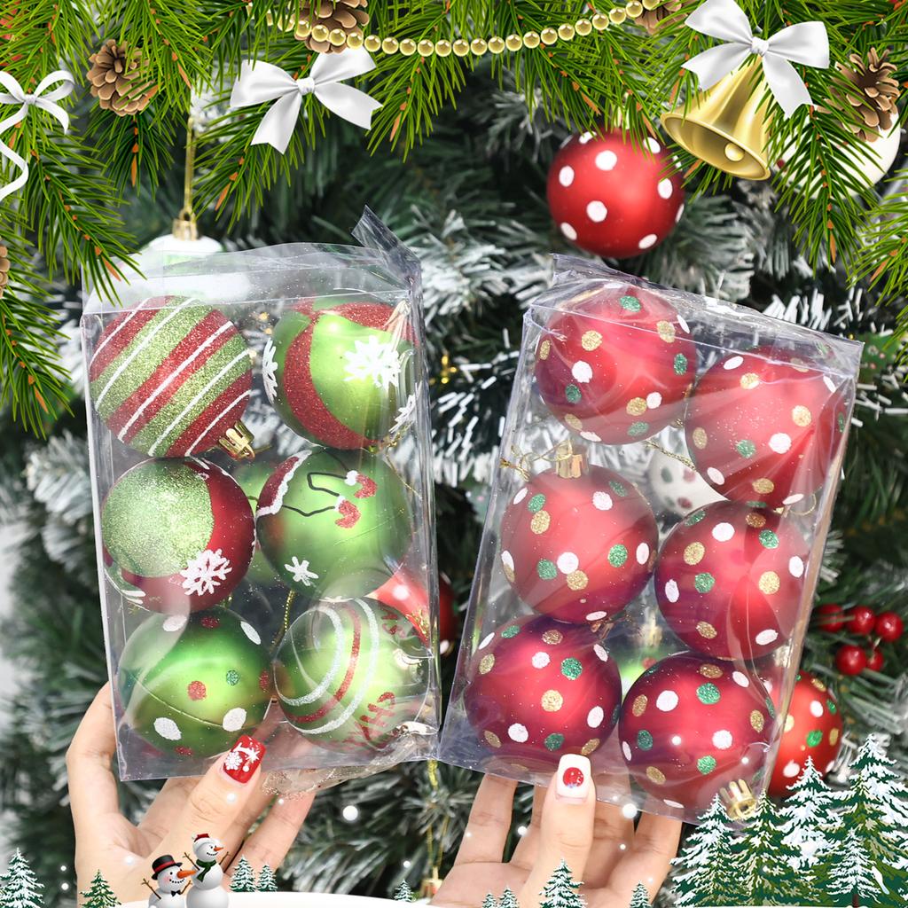 30/6pcs Electroplating Glitter Christmas Balls Color Painting Xmas Tree Hanging Ball Pendants Ornament New Year Party Home Decor