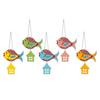 Multicolored Fishes Wooden Wall Hanging for Home Decoration | Garden Balcony | Office | Cafe | Decorative Door Hanging (Pack of 5)