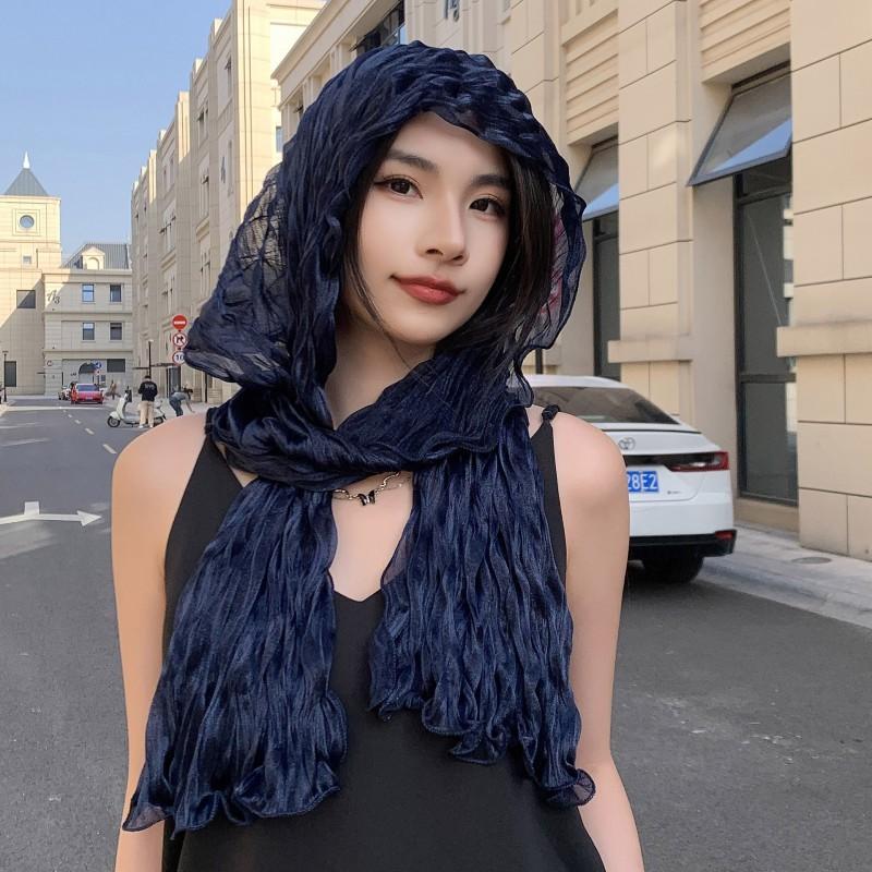 Womens Lightweight Silk-Like Scarf With Shimmer Thread Breathable Neck Wrap In Solid Colors