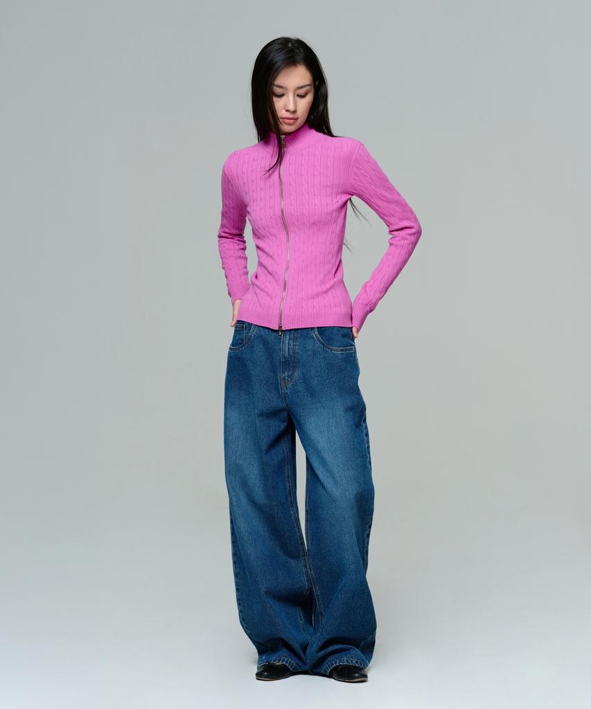 ERA Women Fitted Cable Zip Knit - Rose Pink