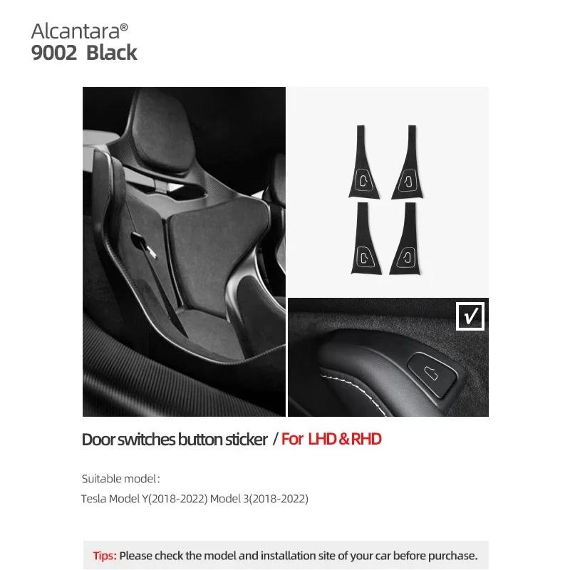 Betterhumz 4PCS Door Button Trim Sticker for Model 3 Y Tesla Car Window Control Panel Made of Alcantara Cover Interior Accessory
