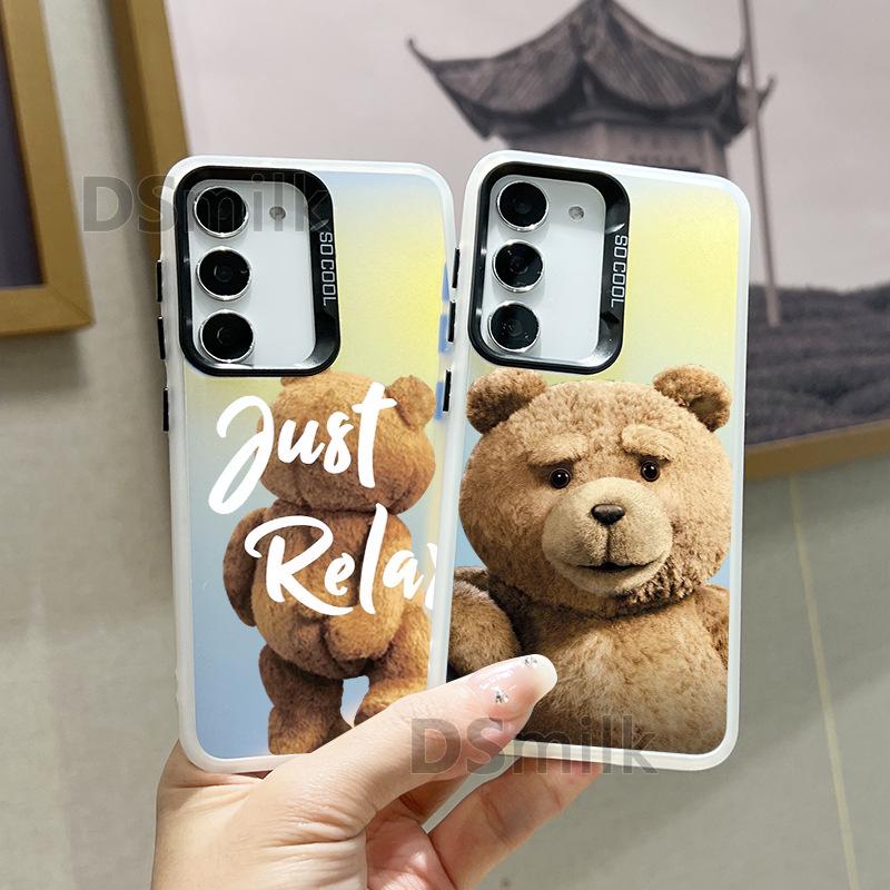 Чехол для мобильного телефона Samsung S24Plus с красочным лазерным дизайном — совместим с S23/S22/S21 — с рисунком белого цвета Aurora и милым мишкой TD.