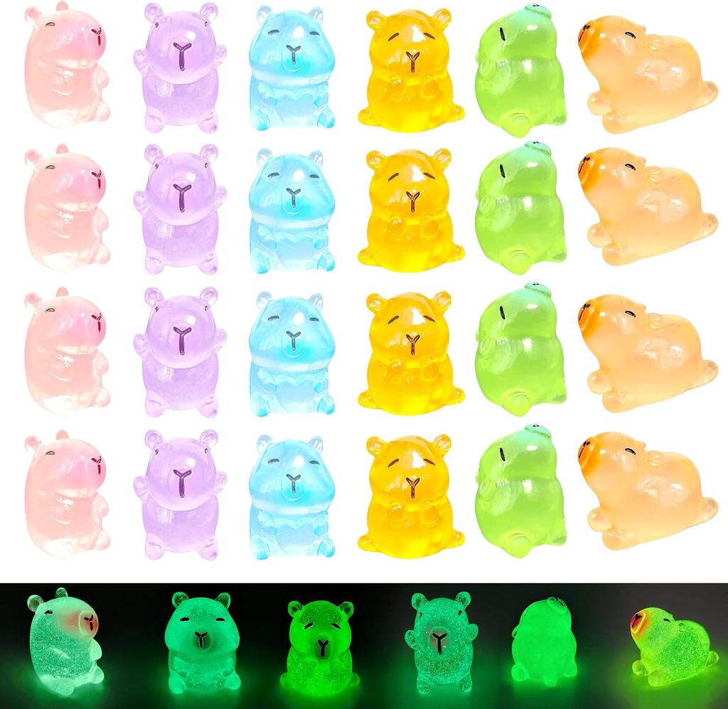 10/20Pcs Luminous Mini Resin Capybara Glow In The Dark Capybara Tiny Figures Cute Animal Statues For Diy Fairy Garden