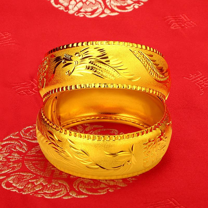 Браслет золотого цвета с драконом и фениксом, мелкий песок, мягкий и тонкий, двойное счастье, свадебное первое украшение