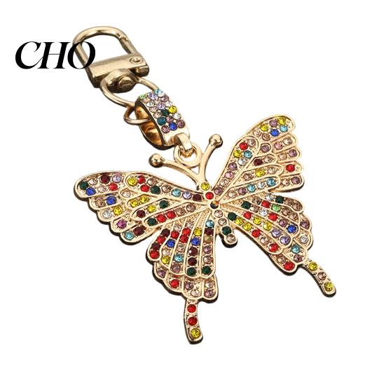 Butterfly Keychain Pendant Sparkling Rhinestones Shape Zinc Alloy Metal with Lobster Clasp Backpack Accessory