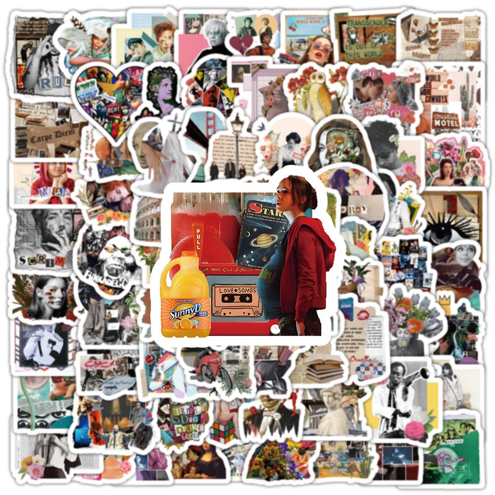 100Pcs/Set Retro Splice Collage Art Mini Stickers DIY Fashion Decals Stickers