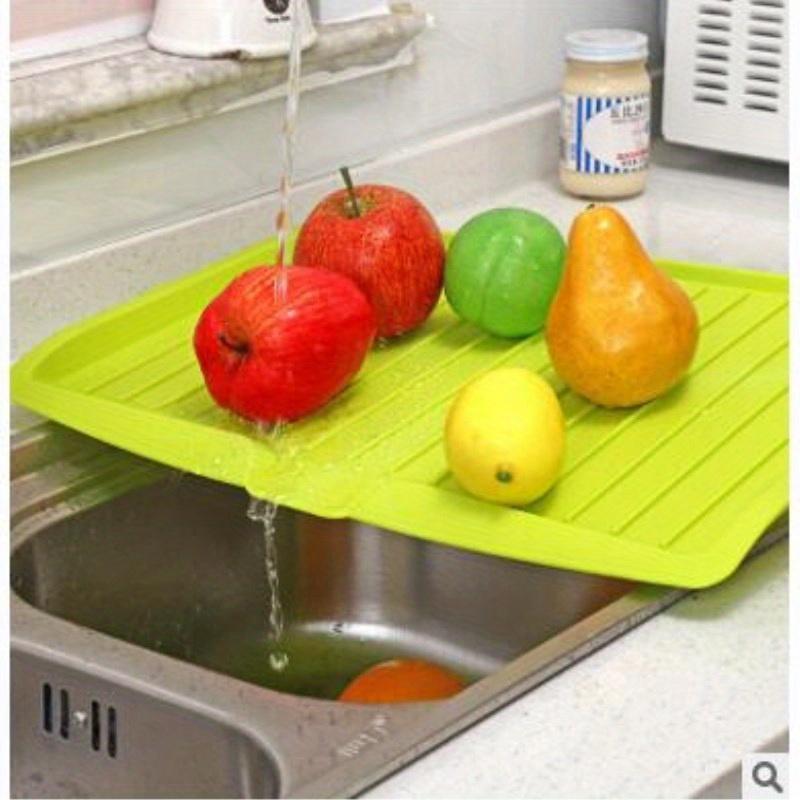 1pc Multi-Functional Large Kitchen Drainage Tray - Rectangular Fruit and Vegetable Plastic Drainage Plate - Kitchen Utensil Drying Rack