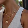 Stainless Steel 18K Gold Plated Necklace Layered Chain Double Stacked Neck Chain Sun Pendant  Beach
