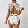 Summer Women's T-Shirt Short Sleeves Jumpsuit Slim Pitted Bodysuit Lace Splicing Top Back Hollowed Out Tie Tops