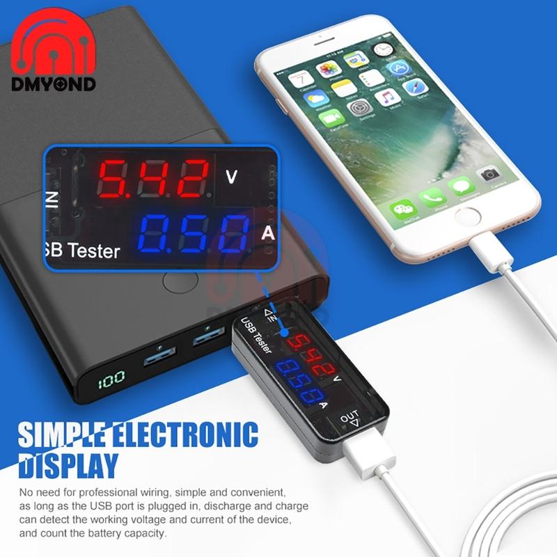 6 in 1 USB Tester Digital Voltmeter Ammeter LCD Current Voltage Charger Capacity Tester Detector Power Bank Wattmeter Indicator