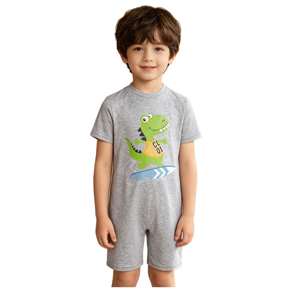 Boys Dinosaur Jumpsuit Short Sleeve Back Invisible Zipper Thigh Length Adaptive Bodysuit Special Needs