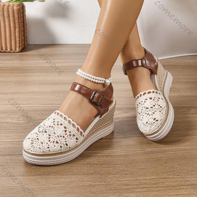 Празднуйте Женские Сандалии 2025 Лето Новые Сетчатые Сандалии на Танкетке Повседневные Эспадрильи Платформа Сандалии Фемининос