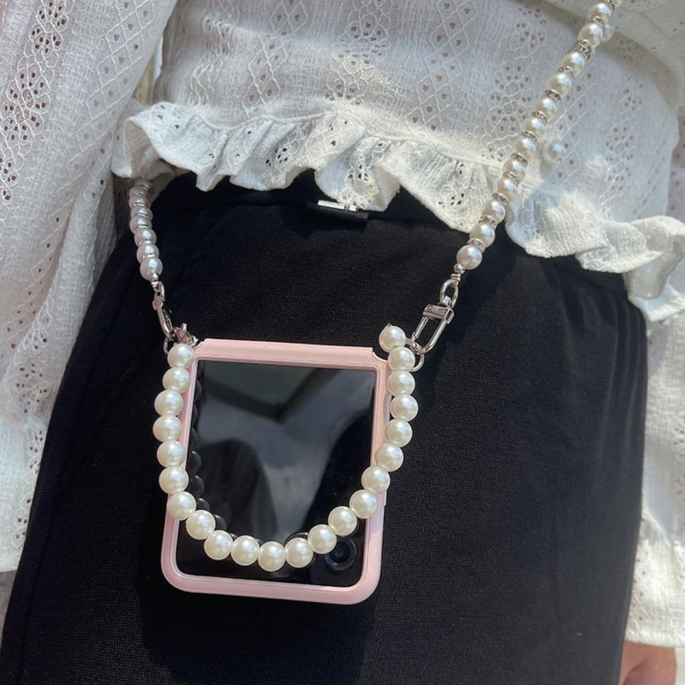 Чехол для телефона через плечо с ремешком на запястье из жемчужной цепочки и веревкой из искусственной кожи, защита шарниров, ультратонкий противоударный защитный чехол