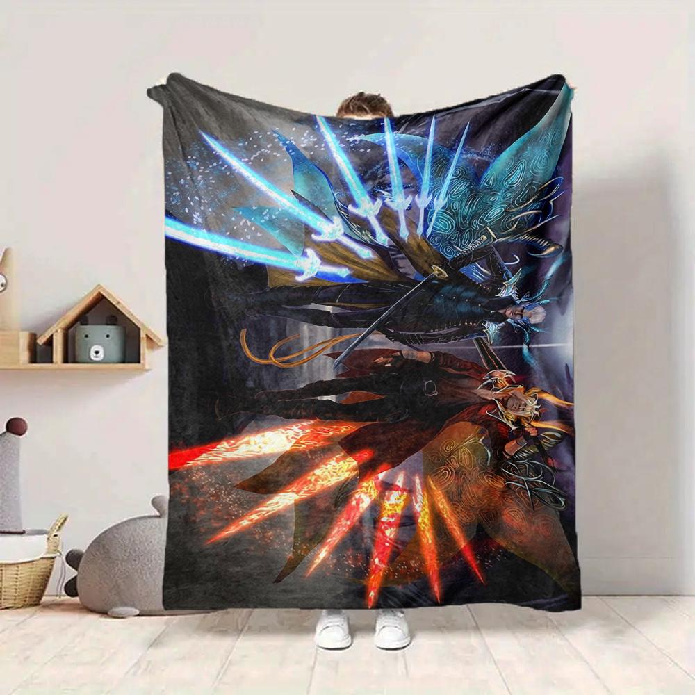 1Pc Fantasy Warrior Battle Flannel Blanket, Soft And Comfortable, Casual Warm, Camping Travel, Christmas, Halloween Xmas Gift S1260