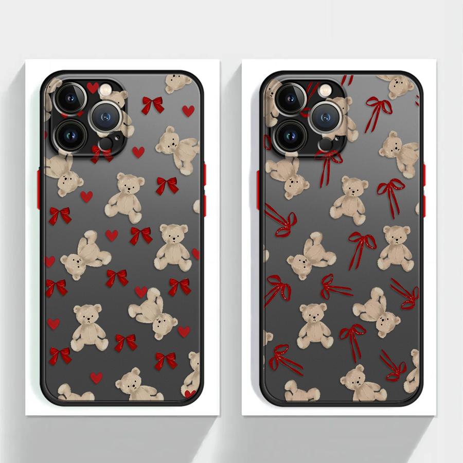 Милый Чехол-Медведь с Бантом для iPhone 17 Pro Max XS XR 7 8 SE 13 Mini 15 Air 16 Plus 12 11 14 Чехол Задняя Крышка Телефона