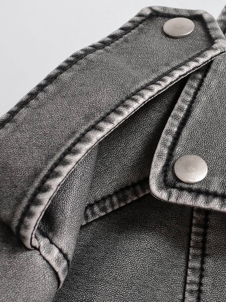 Весна-Осень, женская свободная молния с поясом, короткая куртка из искусственной кожи в стиле ретро, уличная одежда, женское шикарное винтажное пальто, верхняя одежда