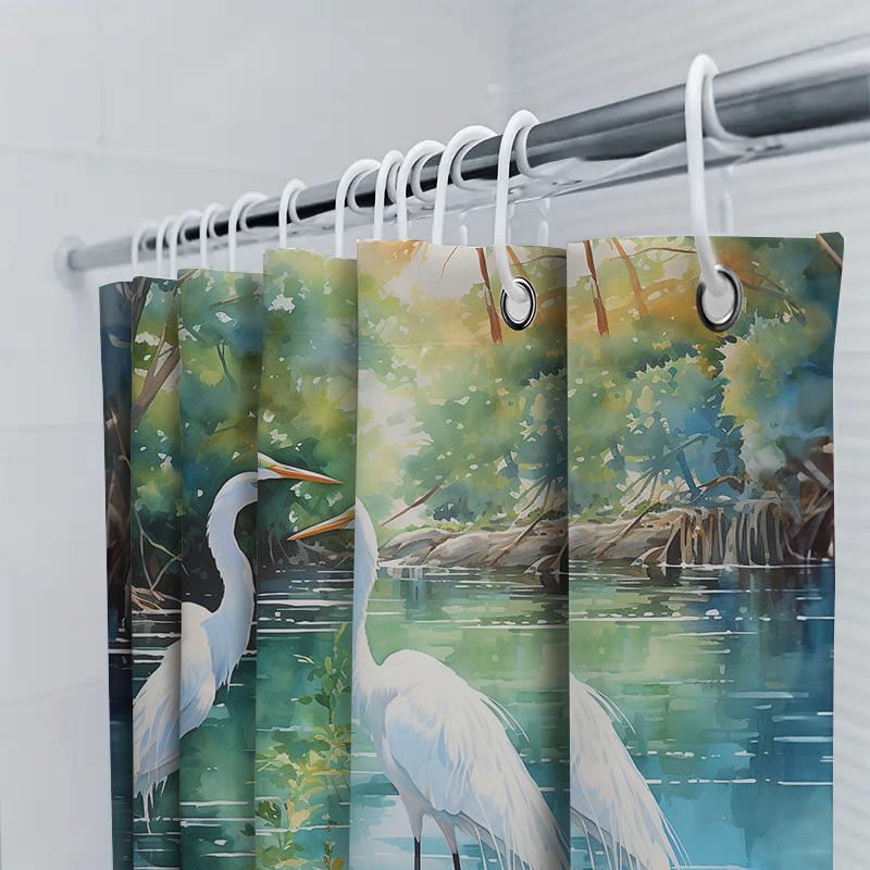 Watercolor Birds Bathroom Shower Curtain White Pelicans Swamp Print Home Decor Waterproof Fabric Shower Panel Suitable for Batht