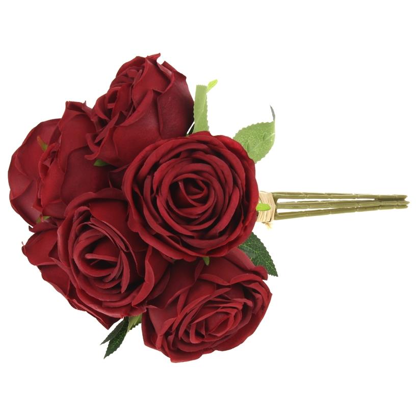 Artificial Flowers Roses 7 Pieces Ready Bouquet of Roses Composition for Vase Red