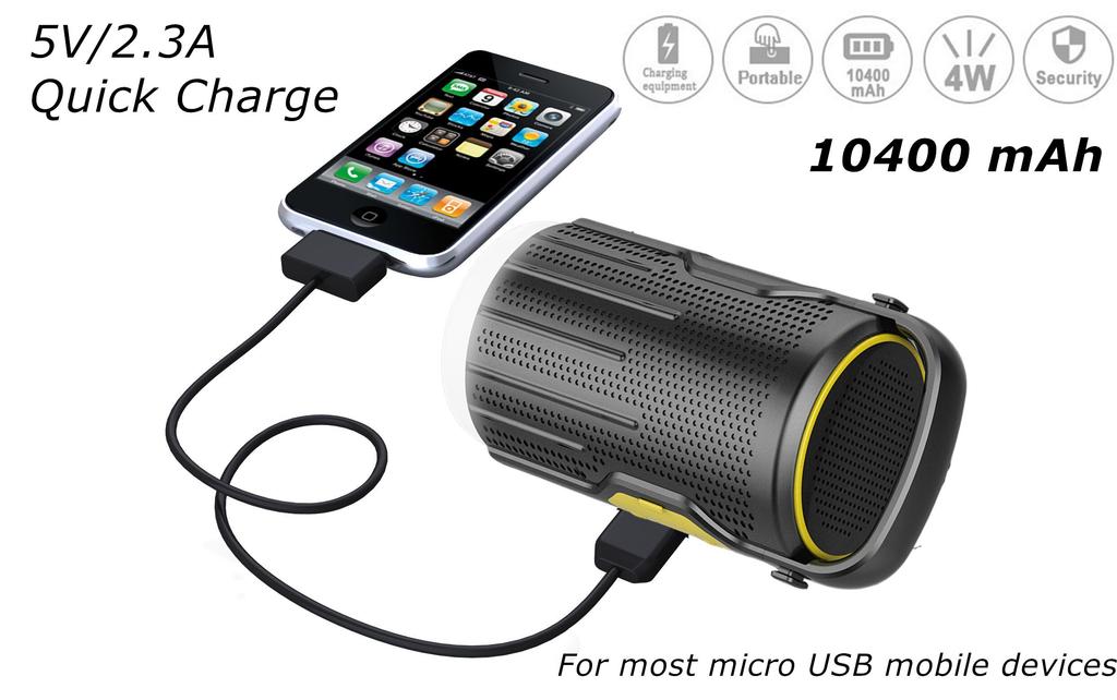 Кемпинговый фонарь Наружное освещение Power Bank 10400 мАч Bluetooth-динамик Желтый