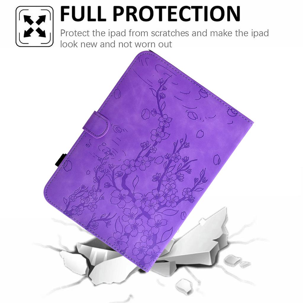 For Lenovo Tab M9 Case Imprinted Plum Blossom Stand Card Slots Leather Tablet Cover with Auto Sleep/Wake