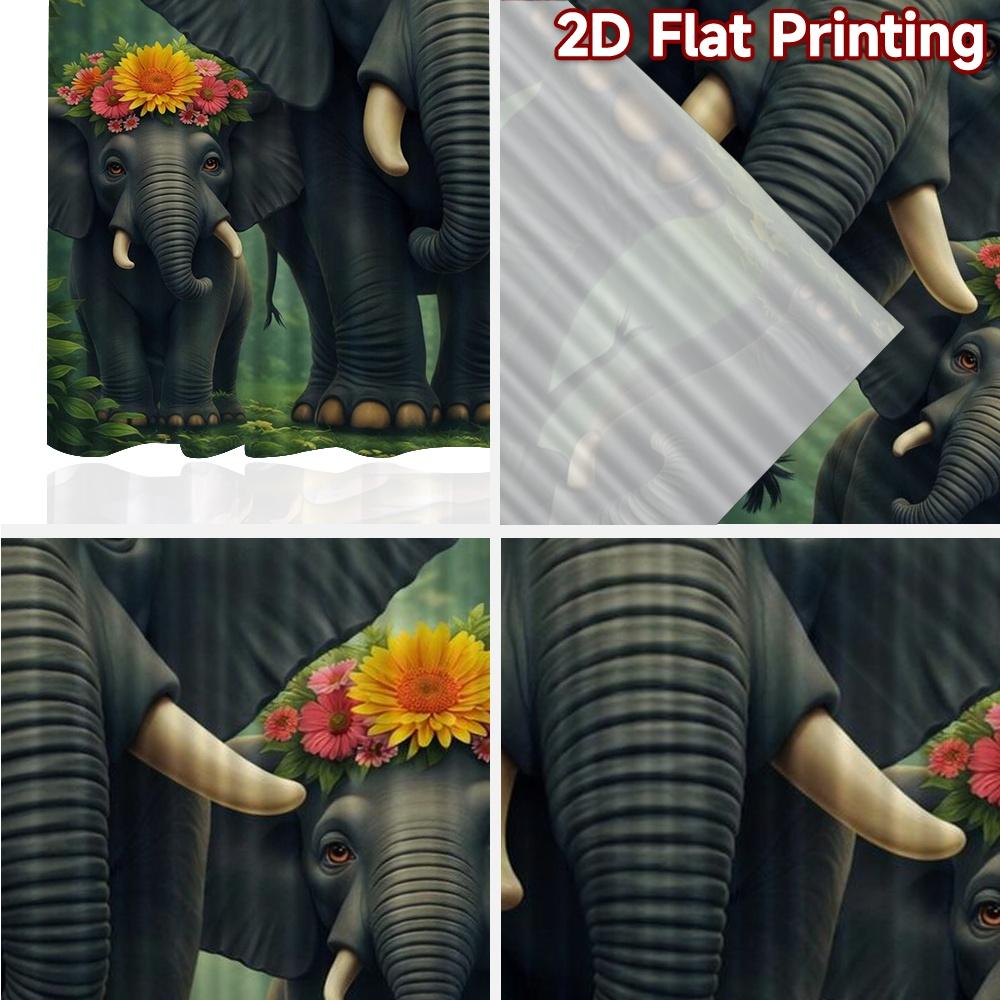 2D FLAT PRINTING 2pcs Curtains (Without Rod) Elephants with Flower Crowns Pattern Modern Curtains Polyester Easy Install