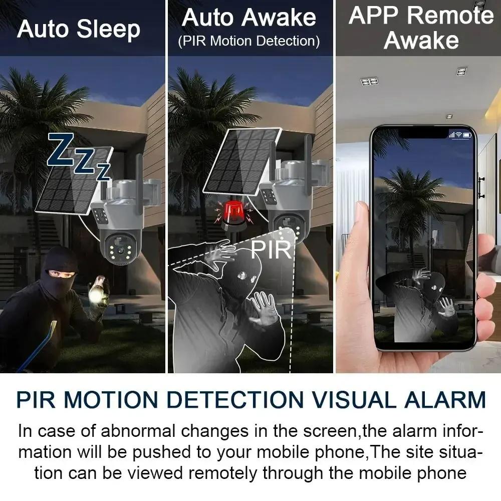 PIR Солнечная камера 4G Sim Открытый двойной объектив Wi-Fi 8MP 4K IP Camara Солнечная панель CCTV V380 Pro Защита безопасности Встроенный аккумулятор