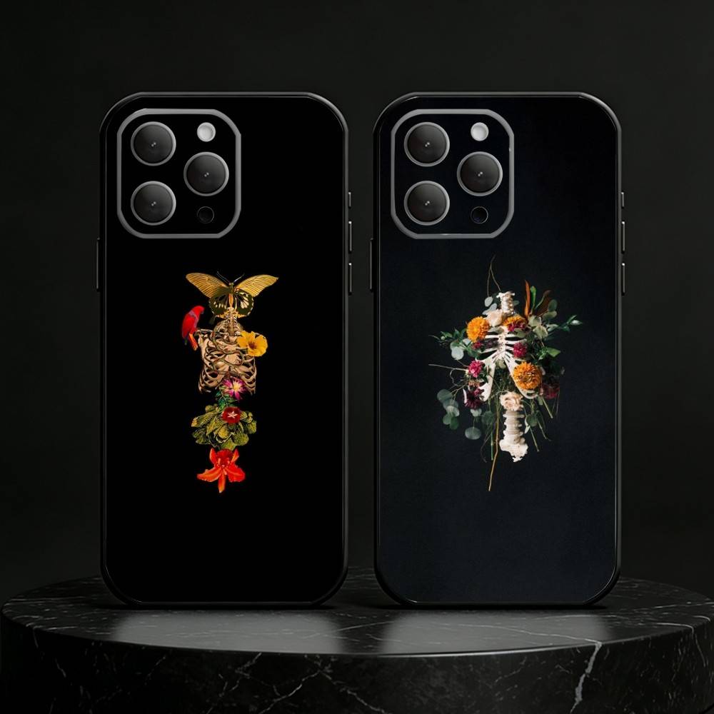 Чехол-скелет для телефона iPhone 17,16,15,14,13,12,11 Plus,Pro Max,SE4 Мягкий силикон Черный чехол