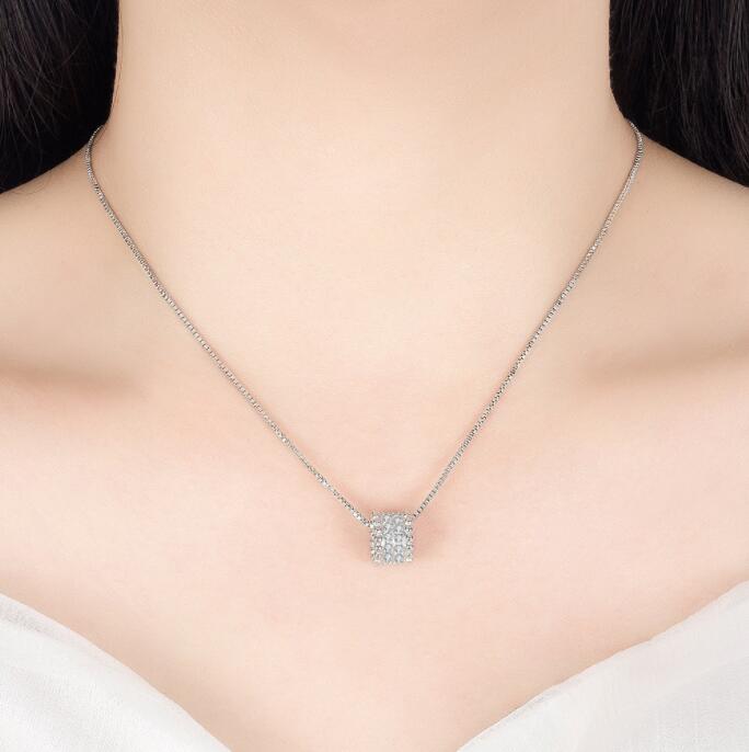 925 Sterling Silver New Woman Fine Jewelry High Quality Crystal Zircon Round Rose Gold Pendant Necklace Length 45CM